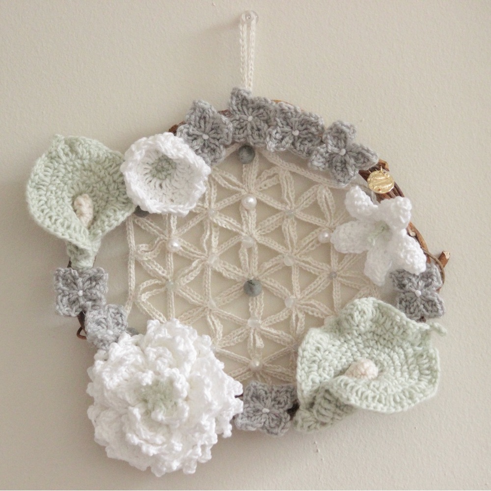 Handmade Pisces Zodiac Crochet Wreath with Healing Gemstones